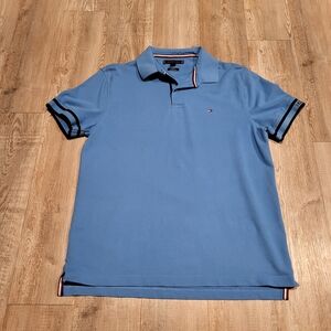 Tommy Hilfiger Light Blue Polo Shirt with Navy Trim